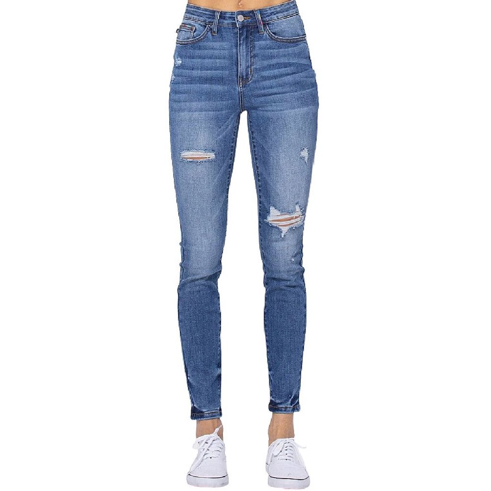 New Judy Blue Multicolor Embroidery Pocket Skinny Jeans - Picture 4 of 6
